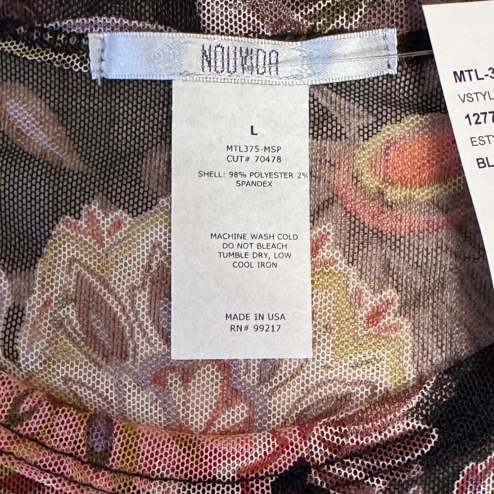 Nouvida Sheer Floral Print Mesh Top Fringe Hem Boho Festival NWT Wmn’s Lg. - Picture 7 of 7